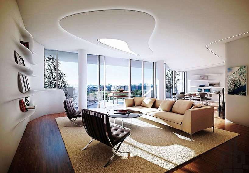 living room cu linii curbe